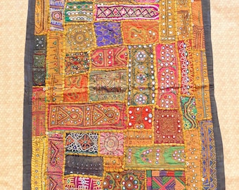 Old Antique Indian patchwork wall tapestry/Gypsy bohemian tribal wall curtain/Vintage banjara style wall hanging/handmade Embroidery textile
