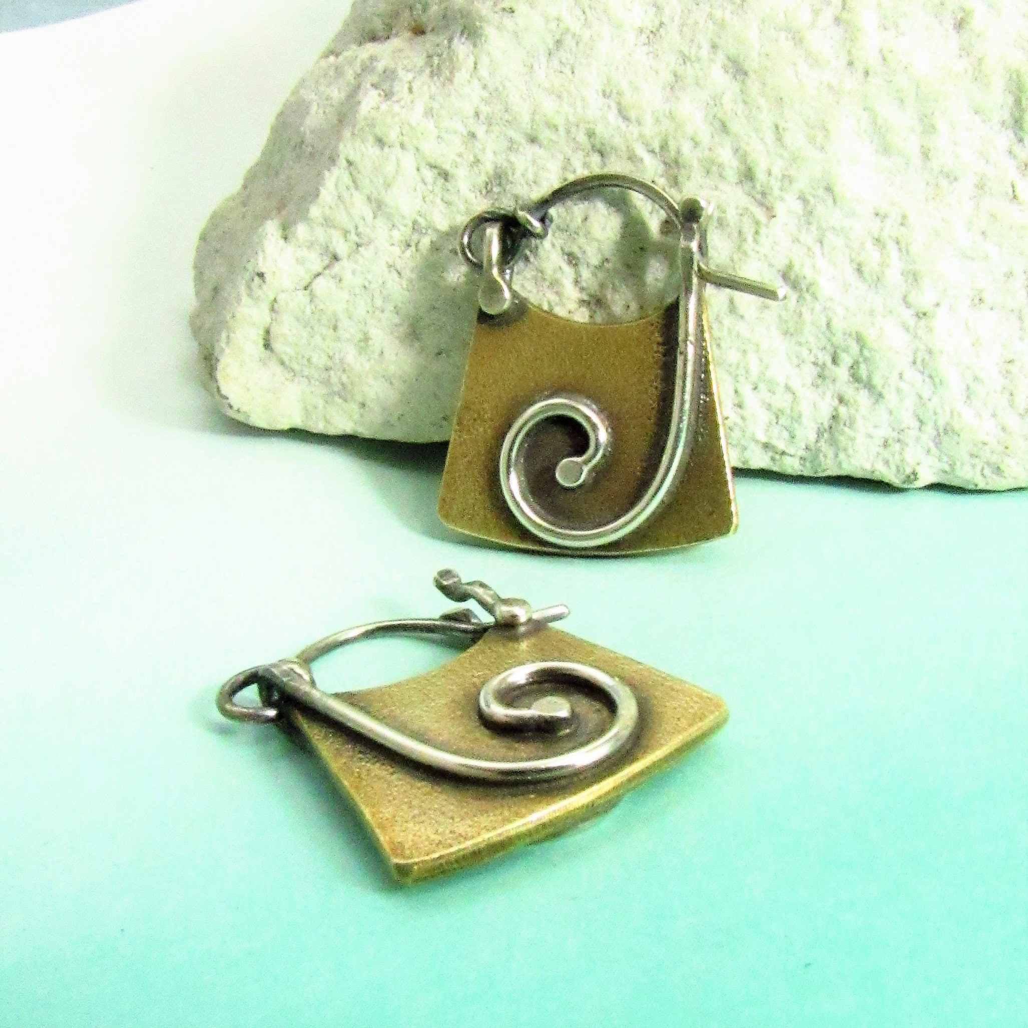 Small Sterling Silver And Bronze Earrings Mixed Metal