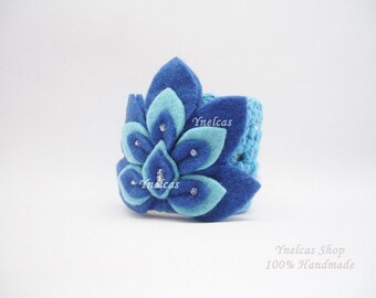 Bracelet Crocheted Felt Cuff Bracelet with Beads decorations - Handmade Beaded bracelet crochet
