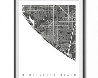 HUNTINGTON BEACH Map Art Print / California Poster / Huntington Beach Wall Art Decor / Choose Size and Color