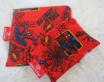 Spiderman Reusable sandwich and snack bag set! - Zippered pouch- fabric -eco friendly - Lined with Rip Stop Nylon-Ready to Ship!