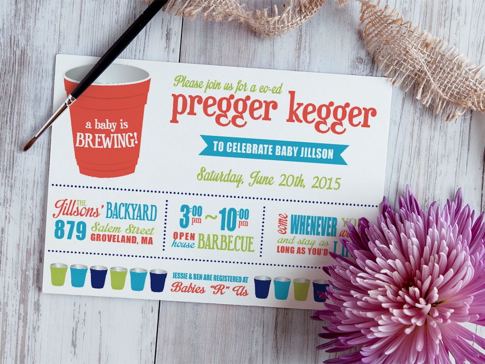 Printable Pregger Kegger Baby Shower BBQ Coed Invitation