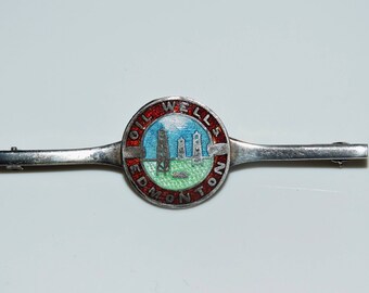 Antique Oil Wells Rigs Edmonton Sterling Silver Enamel Guilloche Pin BROOCH