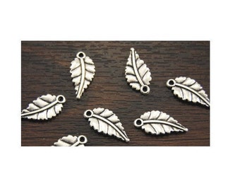 SET of 5 Silver feather (B80) leaf charms