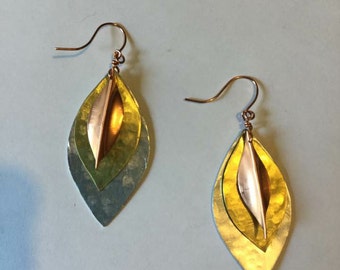 Copper Aluminum Brass Layered Leaf Earring