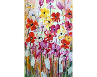 Tulips Spring Flowers Oil Painting Original Canvas by Luiza Vizoli Impasto Artwork Ready to Ship
