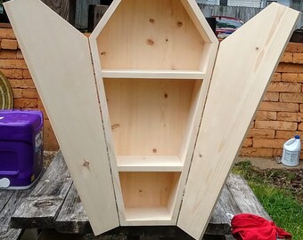 Coffin Book Case Shelf, Double Doors Coffin,Hanging Coffin Display Storage,Gothic Shelf,Supply Case,Sepulchre,Wood Wall Art,Gothic Shelving