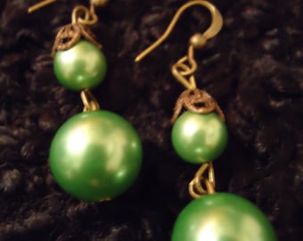RESERVED Angie Boho Vintage Inspired Green Bridal Demure Earrings