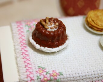 Dollhouse Miniature chocolate CAKE in a plate