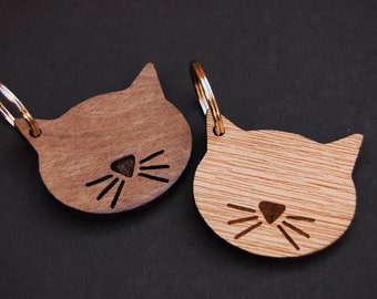 Cat Keyring, Cat Lover Gift, Birthday Gift, Unique Gift Idea, Wooden Etched, Laser Engraved, Simple Keyring, Wooden Keyring