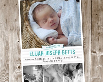 Multi Photo Birth Announcement - Custom - Printable - Baby Boy - Baby Girl