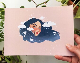 Rainy Hair Girl Print A5
