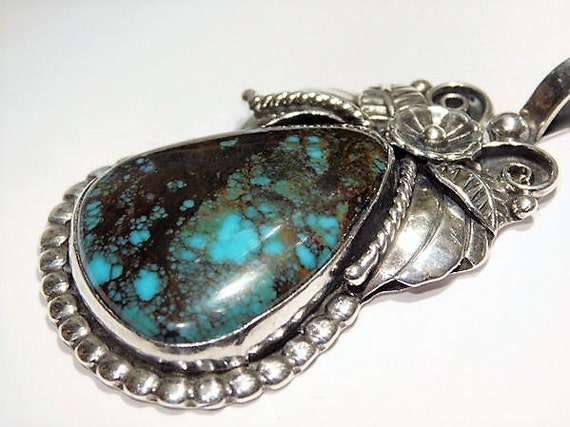 Turquoise Pendant / Bisbee Turquoise / Navajo / Native American / Sterling Silver