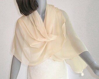 Beige Wheat Silk Chiffon Scarf Coverup, Sand Tan Shawl Unique Hand Dyed Silk, Pure Mulberry Chiffon 10mm, Petite S XS M, Artinsilk.