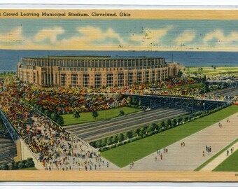 Municipal Football Stadium Cleveland Ohio 1943 linen postcard