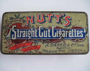 Nutt's Straight Cut Gold Tipped Cigarette tin (50/empty) by A Baker & Co Ltd c.1910