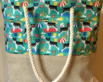 Miniature schnauzer dog print beach bag