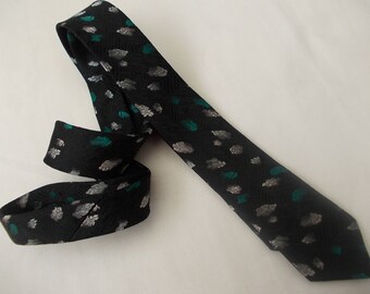 Mens vintage 60s skinny tie / hipster tie / Cool & Sharp / Bottinelli / Polyester / thin black tie with mid century design / 2 inch tie