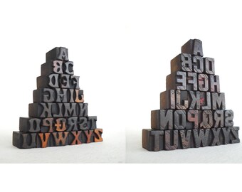 Combo Listing II - Two sets of A to Z collection - 52 Mini Letterpress Vintage Wooden Alphabets - Mini Series - VG101