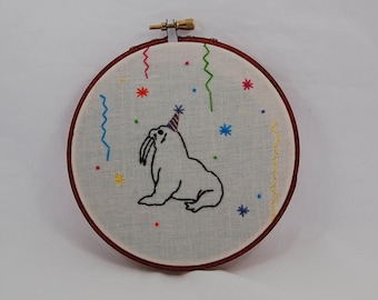 Party Walrus Embroidered Hoop Art