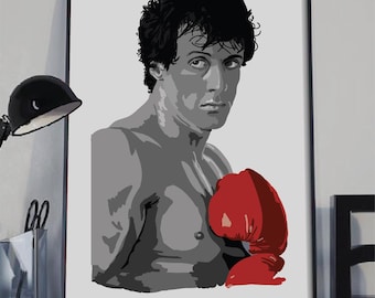 Rocky Movie Poster Art Print Black and White Art Boxing