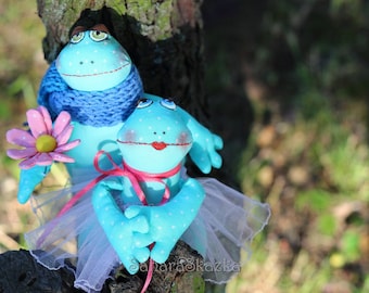 Textile toys Frog, A couple of textile Frog, Frogs, Gift for twins, Wedding gift, Wedding Anniversary Gift, Mr. and Mrs. Frog, Mr. and Mrs
