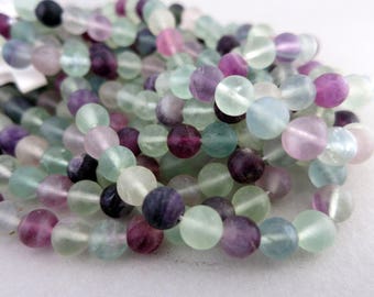 6mm Fluorite Round Matte Beads, 8" Strand, Natural Stone Beads, Ready to Ship!