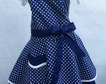 Women's Flirty Sweetheart Pinup Apron-Royal Blue Polka Dot