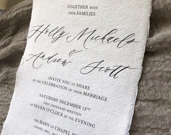 WEDDING INVITATIONS|Set #101 (Organic Wedding Invitations, Earthy Wedding, Elegant, Classic, Deckled Edge Paper)