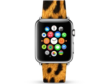 Apple Watch Band 38mm, 42mm for Series 1, 2, Series 3, Apple Watch Strap genuine Calf Leather Wrist Band with Metal Adapter, Yellow Leopard