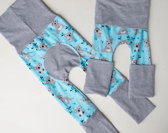 Maxaloones, Australia kangaroo koala cloth diaper pants, grow with me pants, babywearing pants, baby leggings, monsterbunz