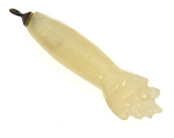 Hand Carved Yellow Calcite Figa Mano Fico Pendant From Brazil,Vintage 1960s
