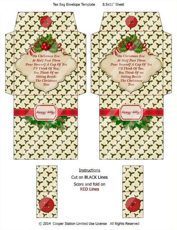 Digital Printable Christmas Tea Bag Envelope 004 Tea Bag