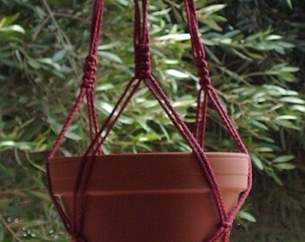 Macrame Plant Hanger Vintage Style 31 inch, 4mm, 3-Arm Cranberry