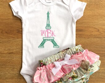 Paris Ruffle Bloomers with Eiffel Tower Monogrammed Onesie