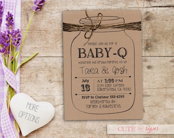 BabyQ Baby Shower Invite Mason Jar, Baby-Q Invite, Rustic Baby Shower Invitation Digital Download