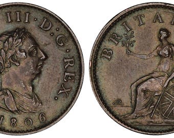 1806 George III farthing Great Britain copper coin