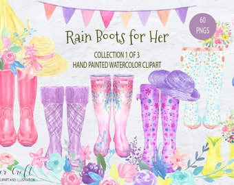 Watercolor Rain Boots for her, Floral Wellies, watercolor wellington boots, garden boots, wellington boots for Instant download