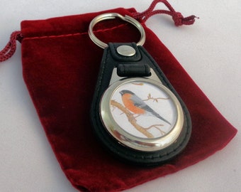 BULLFINCH Wildlife / Bird Art Picture Keyring - Print From An Original Pencil Drawing By Joanne T Kell