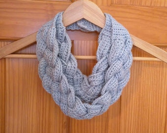 Crochet Double Layered Braided Cowl in Silver Blue