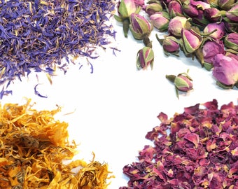 Flores secas - 36 tipos de productos botánicos - flores naturales, comestibles, calidad culinaria, té, pétalos comestibles, infusión, secar pétalos de flores, decoración