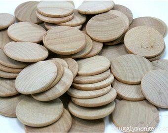 50 Unfinished Wood Discs Coins Circles - 1.5" (3.8cm) Diameter