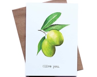 Food Pun Greeting Card for Him Her I Love You Birthday Anniversary Boyfriend Girlfriend Husband Wife Olive You, father's day