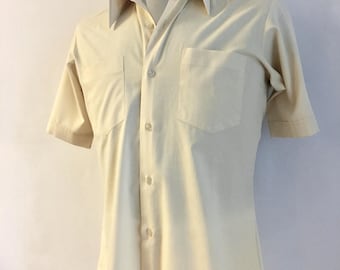 Vintage Mens 80's Cream, Shirt, Short Sleeve by Montgomery Ward (S)