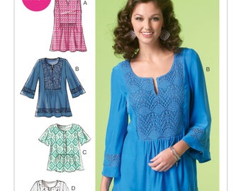 Sewing Pattern for Misses' Peasant Tops and Tunic, McCall's Pattern 7128, Boho, Bohemian Style Women's Tops, Plus Sizes Avail