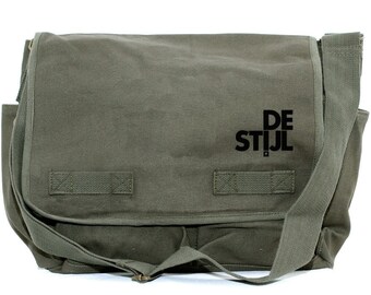 Messenger Bag - De Stijl - Olive Green Large Pocket Messenger