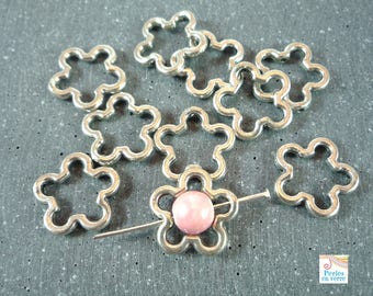 10 Pearl frames flowers in silver metal 16mm (pm92)