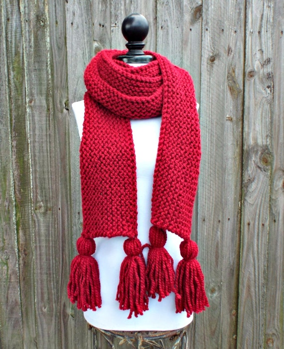 Cranberry Red Scarf Red Knit Scarf Red Oversized Scarf