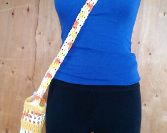 Crochet Bottle Bag / Yellow Water Bottle Bag / Bottle Cozie / Festival Bag / Hiking Bag / Bottle Bag / Crochet Bottle Cozie