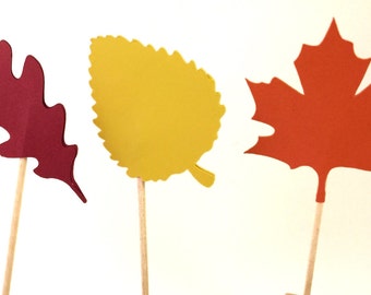 12 Fall Leaf - Cupcake Toppers - Select a Color - food Picks - Party Decor - Thanksgiving Decor - Fall cupcakes - Thanksgiving cupcakes